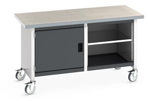 Bott Cubio Mobile Storage Workbench 1500mm wide x 750mm Deep x 840mm high supplied with a Linoleum worktop (particle board core with grey linoleum surface and plastic edgebanding), 1 x integral storage cupboard (650mm wide x 650mm deep x 500mm high)... 1500mm Wide Storage Benches
